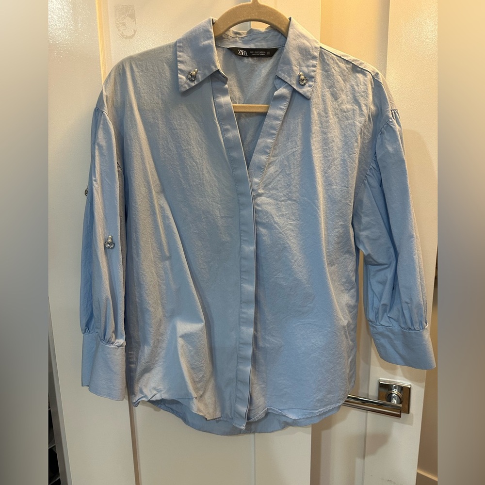 Button-down Shirt with Crystal Embellishments